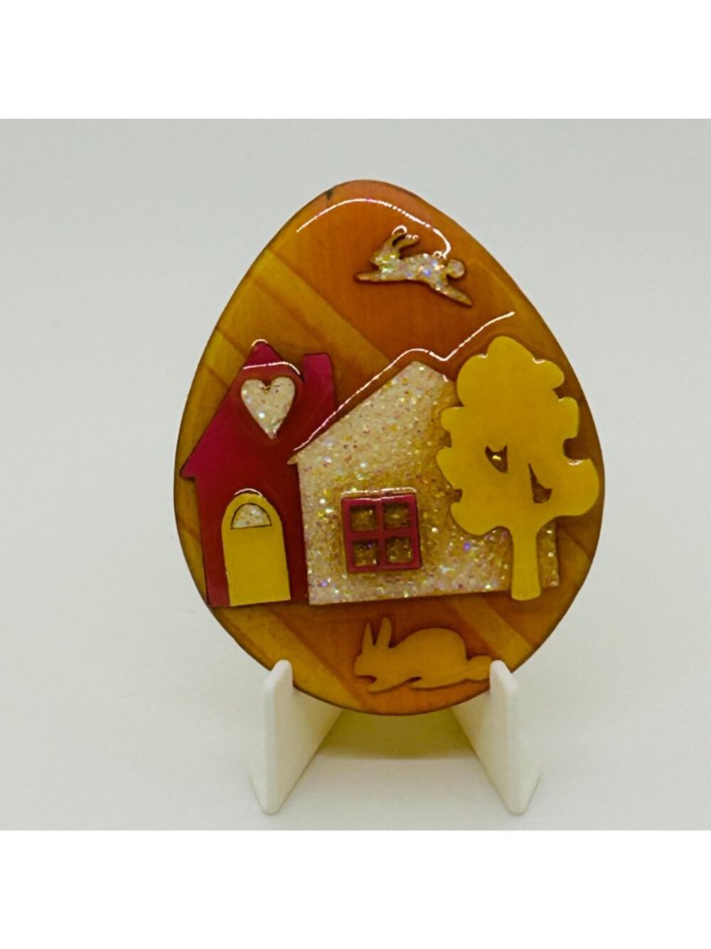 Vintage Lucinda Resin Easter Egg Brooch Pin Glitter House Bunny Rabbit Keepsake - Picture 8 of 13